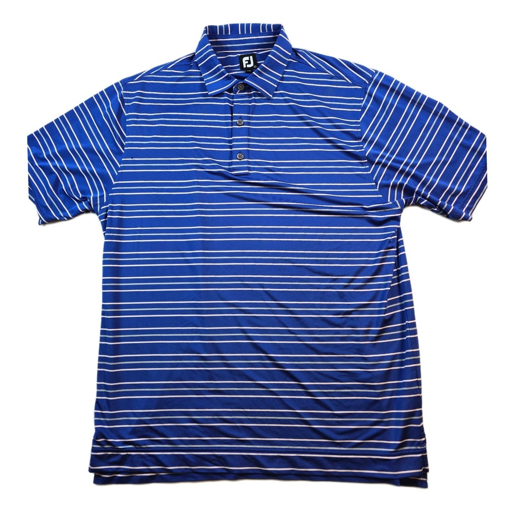 FootJoy Golf Polo Shirt Mens Large Blue Striped Polyester Spandex Performance FJ
